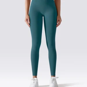 LEGGING FEMME BLEU ÉMERAUDE MAINTIEN ET CONFORT POUR YOGA-FITNESS-PILATES