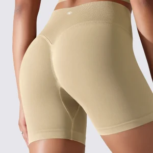 SHORT FEMME YOGA-PILATES-FITNESS TAILLE HAUTE EXTENSIBLE BEIGE