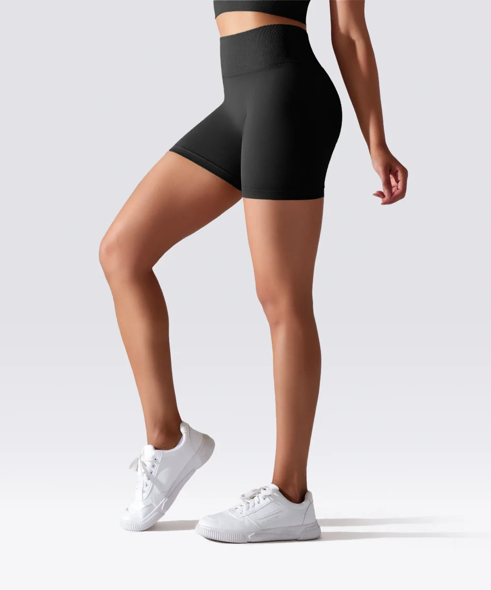 SHORT FEMME YOGA-PILATES-FITNESS TAILLE HAUTE EXTENSIBLE NOIR – Image 4