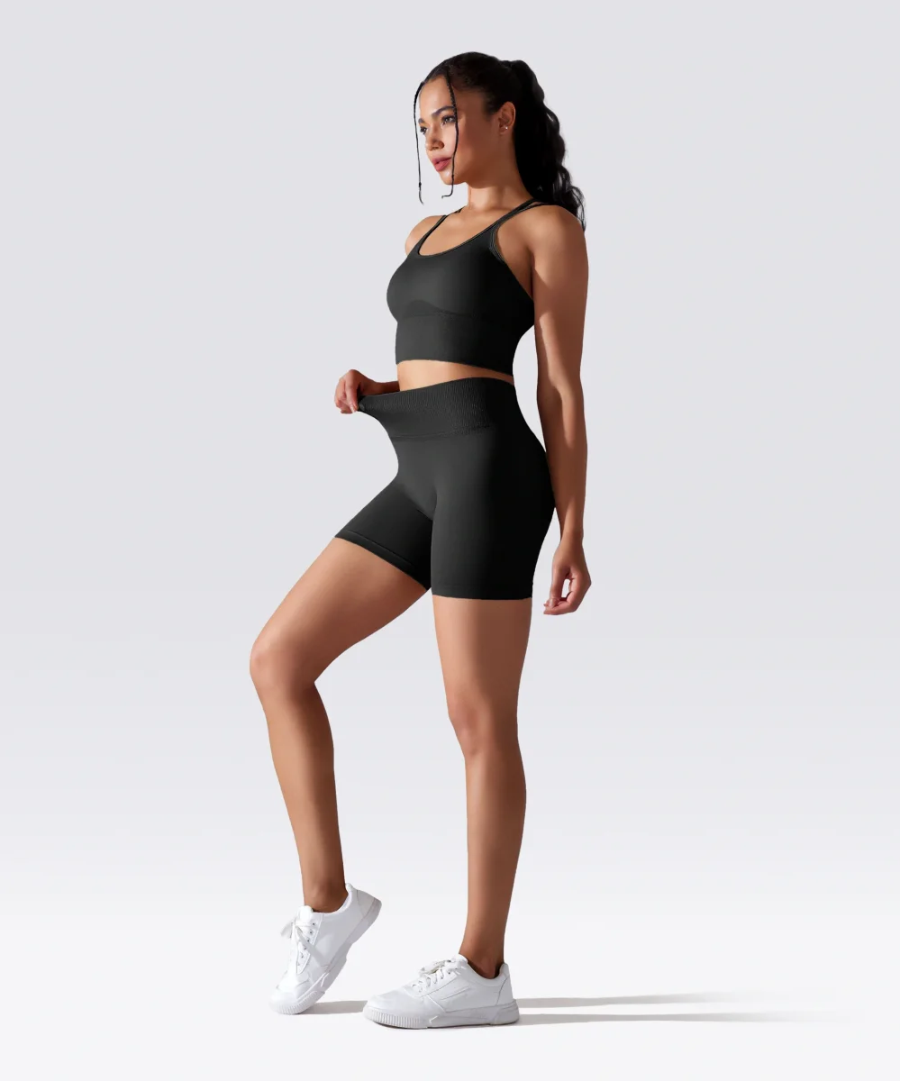 SHORT FEMME YOGA-PILATES-FITNESS TAILLE HAUTE EXTENSIBLE NOIR – Image 5