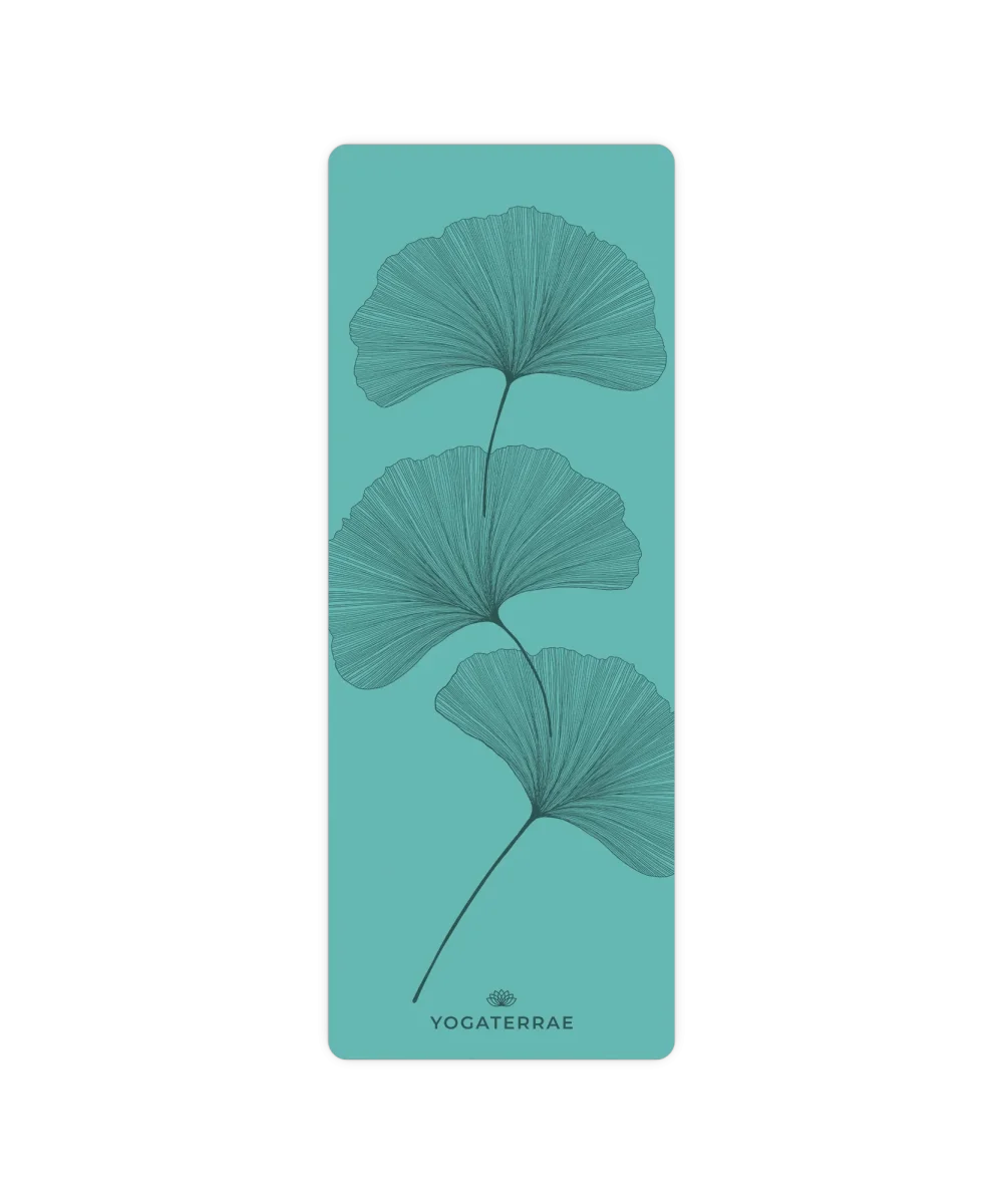 TAPIS DE YOGA GINKGOS VERT MENTHE DEEP EN PU-CAOUTCHOUC NATUREL AVEC SAC – Image 6